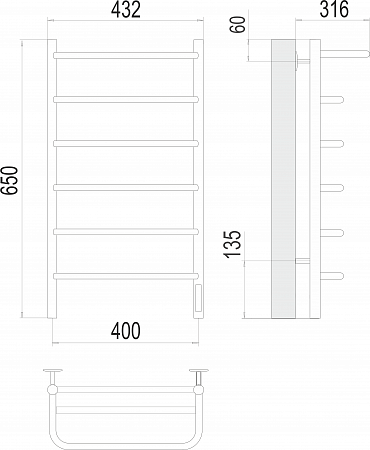 Полка П6 400х650 Электро (quick touch) Полотенцесушитель  TERMINUS Артем - фото 3
