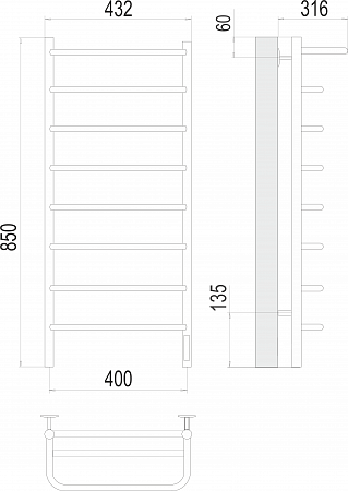 Полка П8 400х850 Электро (quick touch) Полотенцесушитель  TERMINUS Артем - фото 3