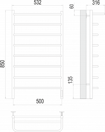 Полка П8 500х850 Электро (quick touch) Полотенцесушитель  TERMINUS Артем - фото 3
