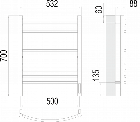 Классик П9 500х700 электро (sensor quick touch)  Полотенцесушитель TERMINUS Артем - фото 3