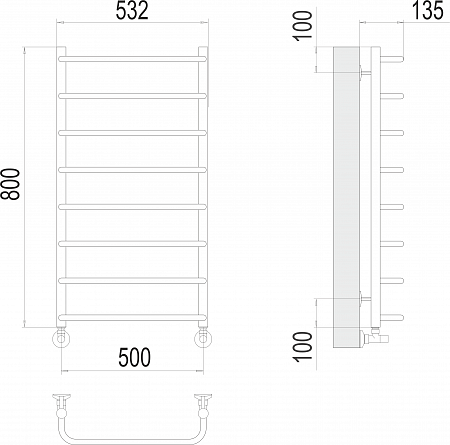 Стандарт П8 500х800  Полотенцесушитель  TERMINUS Артем - фото 3