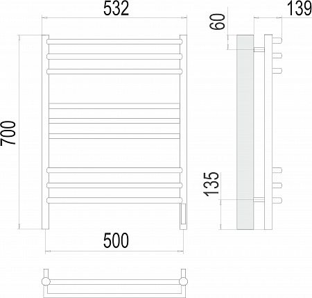 Прато П9 500х700 электро (sensor quick touch) Полотенцесушитель  TERMINUS Артем - фото 3