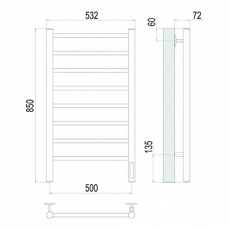 Аврора П8 500х850 Электро Полотенцесушитель TERMINUS Оружейная сталь Артем - фото 4