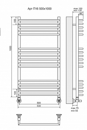 Арт П16 500х1000 Полотенцесушитель  TERMINUS Артем - фото 3
