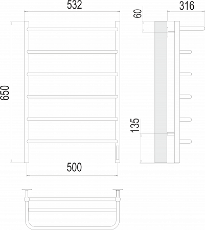 Полка П6 500х650 Электро (quick touch) Полотенцесушитель  TERMINUS Артем - фото 3